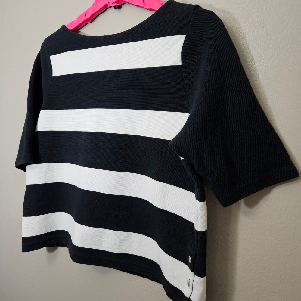 LaurenRalphLauren Women Plus XXL BlackWhiteStripe Boatneck Top Luxury FrenchChic